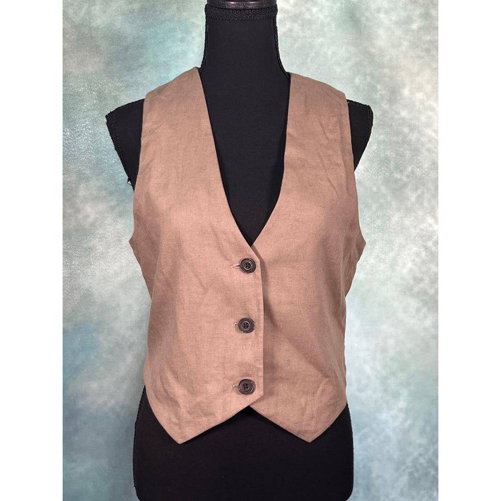 American Eagle Outfitters Tan Linen Blend Button Front‎ Vest Waistcoat Small NWT